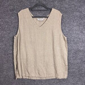 vintage Timbuktu Station Women's Sleeveless Linen Top V-Neck Casual‎ Blouse 3